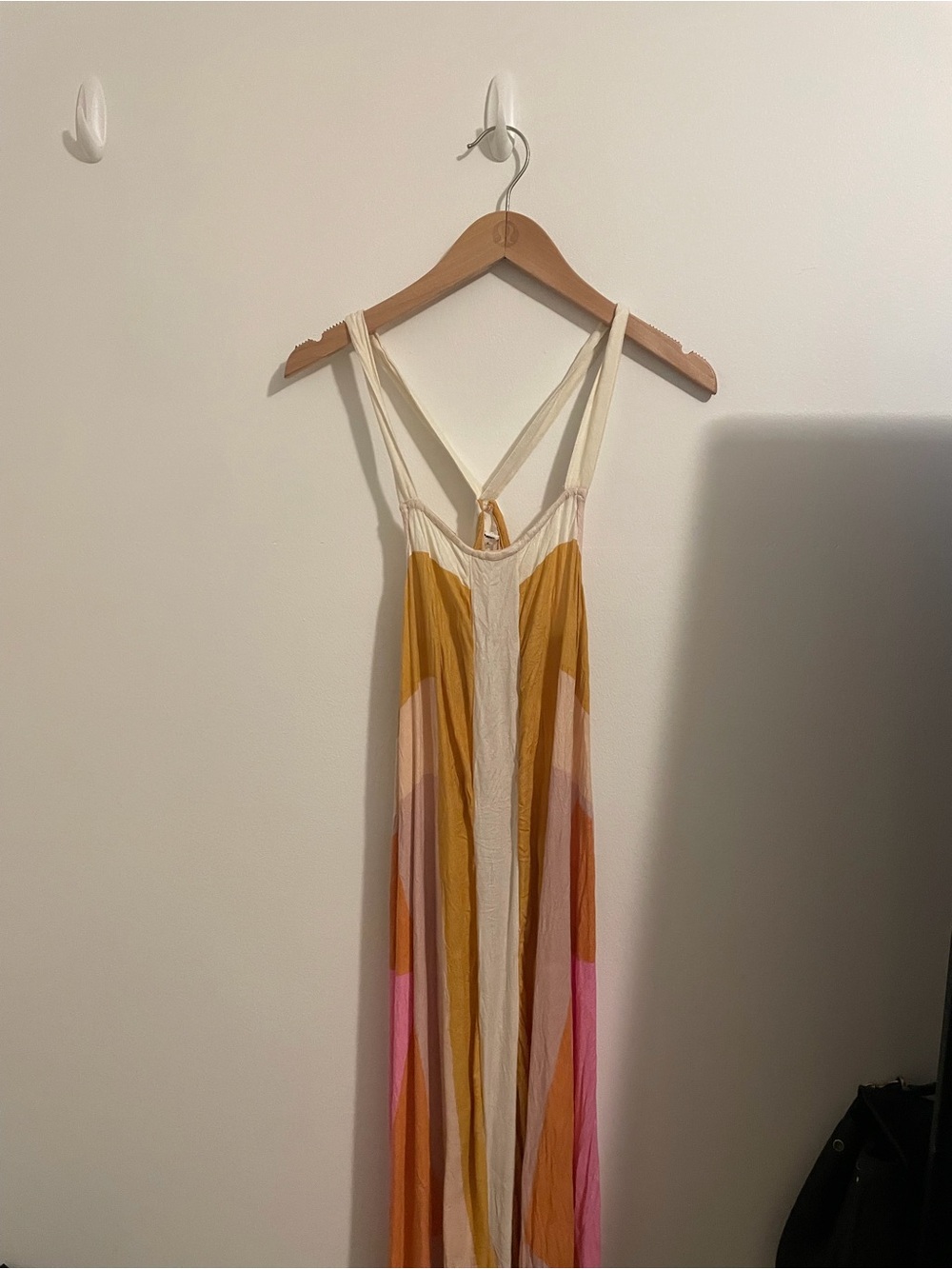 Boho Beachy Sleeveless Colorblock Maxi Dress in Mustard, Pink & Cream